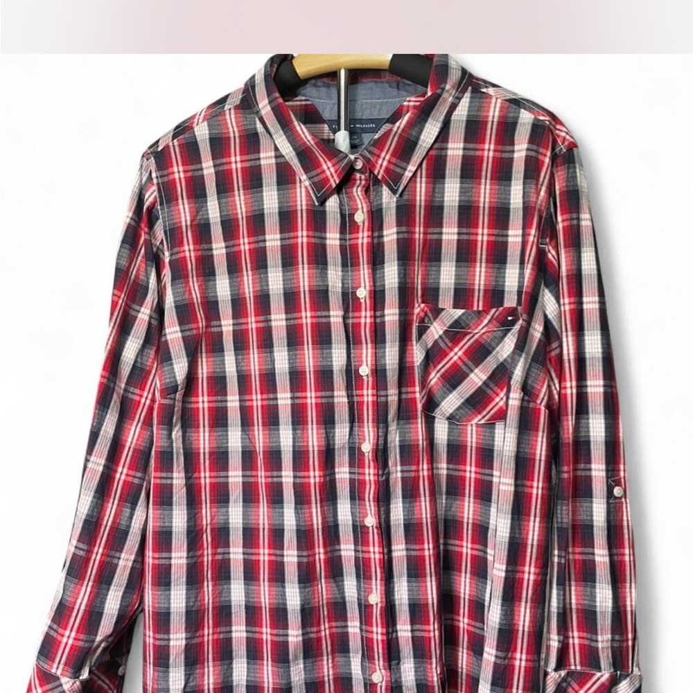 Tommy Hilfiger Plus 2X Red Plaid Button Down Shirt Women’s